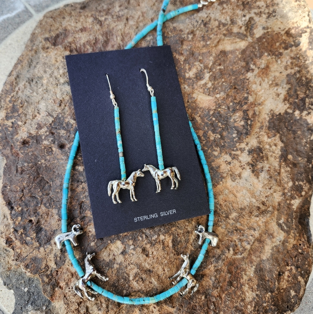 Sterling Silver Turquoise Heishe Necklace SET
